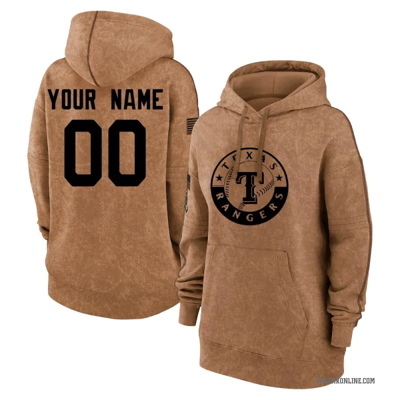 Custom Women's Brown Texas Rangers 2023 Salute to Service Pullover Hoodie