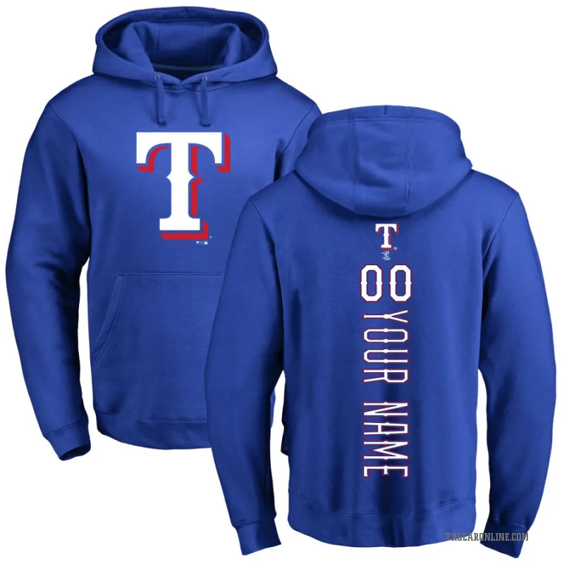 Custom Youth Royal Texas Rangers Backer Pullover Hoodie