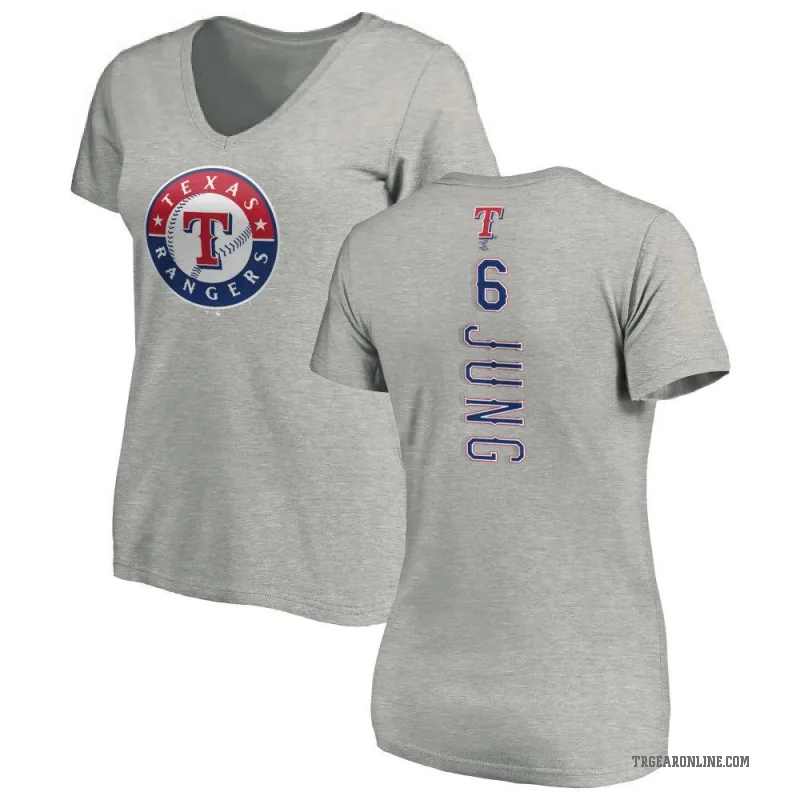 Josh Jung Women's Ash Texas Rangers Backer Slim Fit T-Shirt -